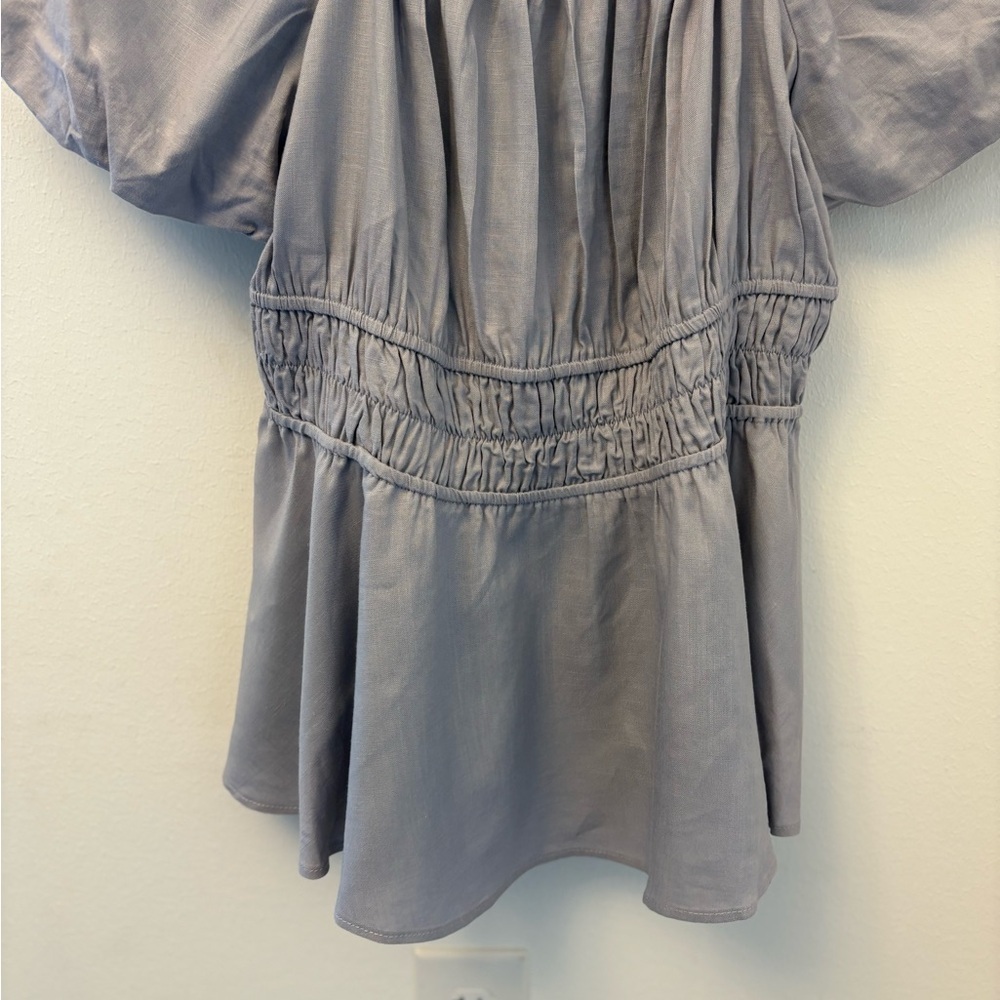 Torrid Linen Blend Puff Sleeve Shirred Bodice Blouse Lavender Grey Size 0 - Picture 8 of 8